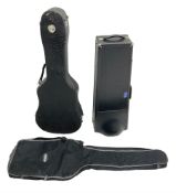 Three instrument cases - guitar hard case with simulated reptile skin finish; guitar soft case by Ki