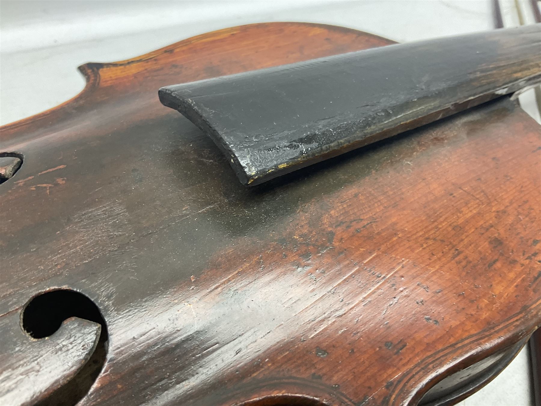 Incomplete amateur made violin c1880 for restoration and completion with 36.5cm one-piece maple back - Image 8 of 12