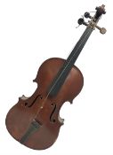 Late 19th century French seven-eighths size violin for restoration and completion with 34.5cm two-pi