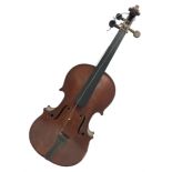 Late 19th century French seven-eighths size violin for restoration and completion with 34.5cm two-pi