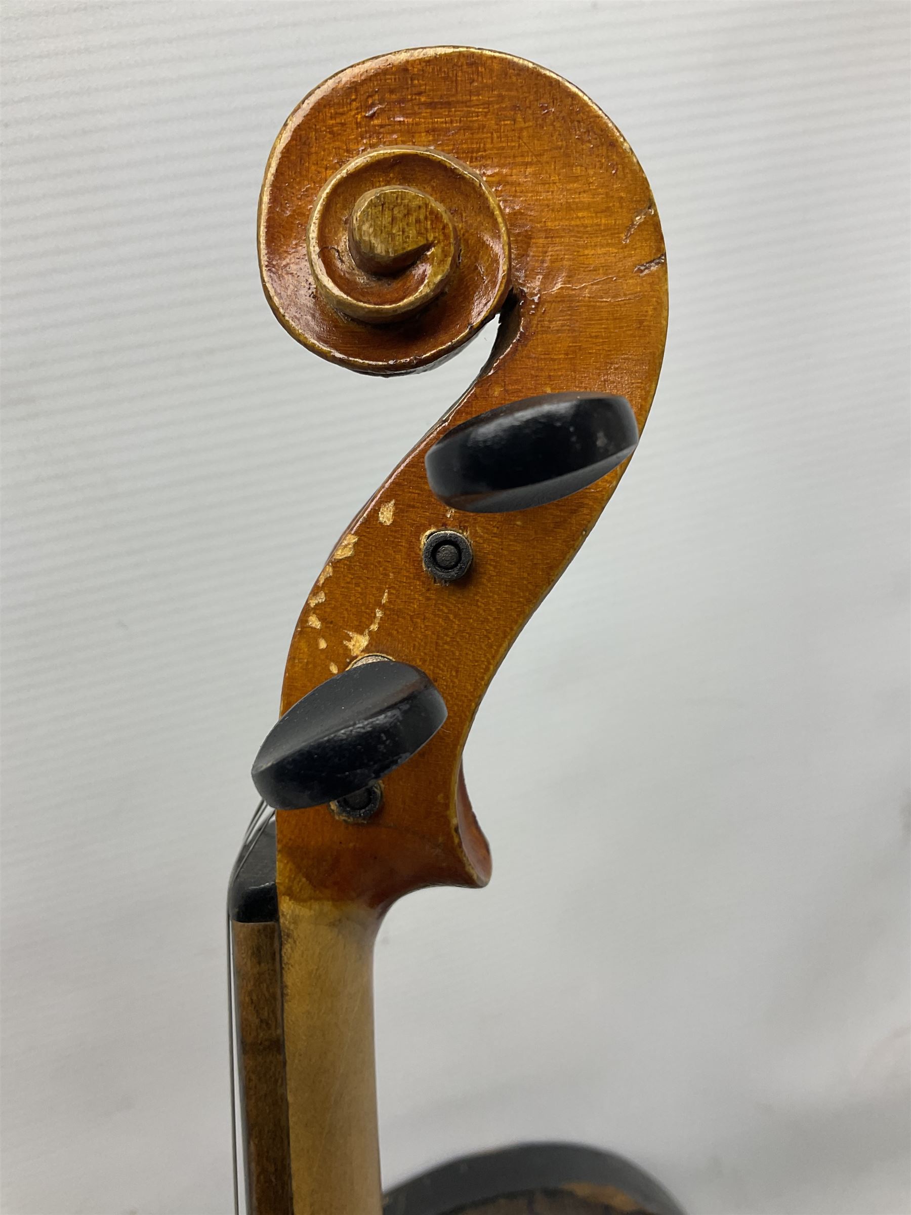 German trade violin c1900 with 36cm one-piece maple back and ribs and spruce top L59cm overall; in e - Image 6 of 17