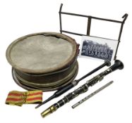 Disassembled early 20th century Boys Brigade snare drum D37cm with copy WW1 period photograph of the