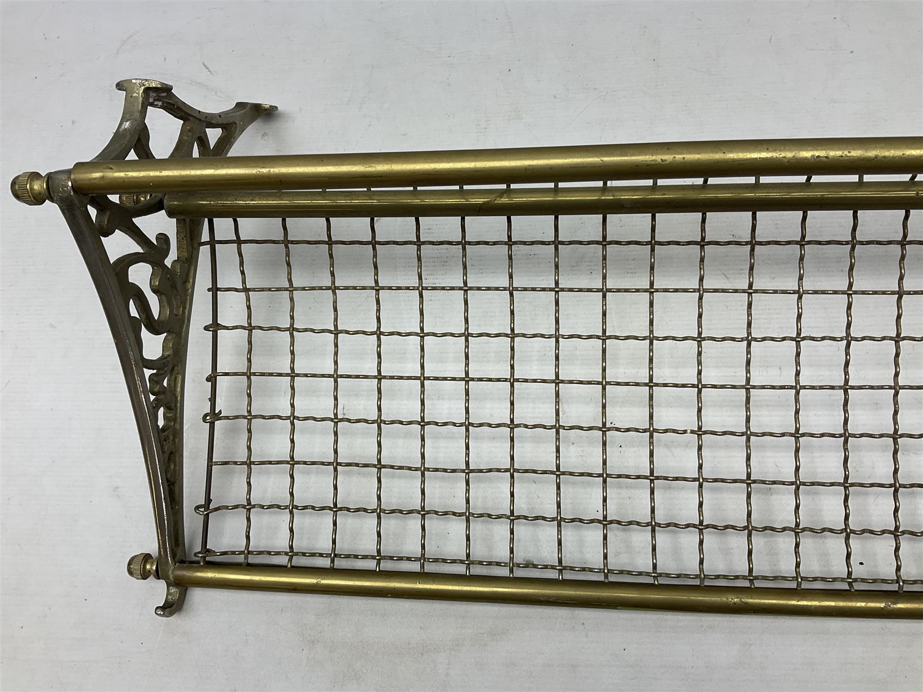 Railway interest - carriage compartment style wall mounting brass and mesh luggage rack - Image 2 of 9