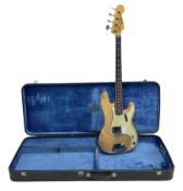 1962 Fender Precision bass guitar; re-finished in natural alder in the 1970s; impressed date code 5N