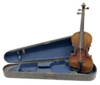 Late 19th century French three-quarter size 'Conservatory' violin with 34cm two-piece maple back and