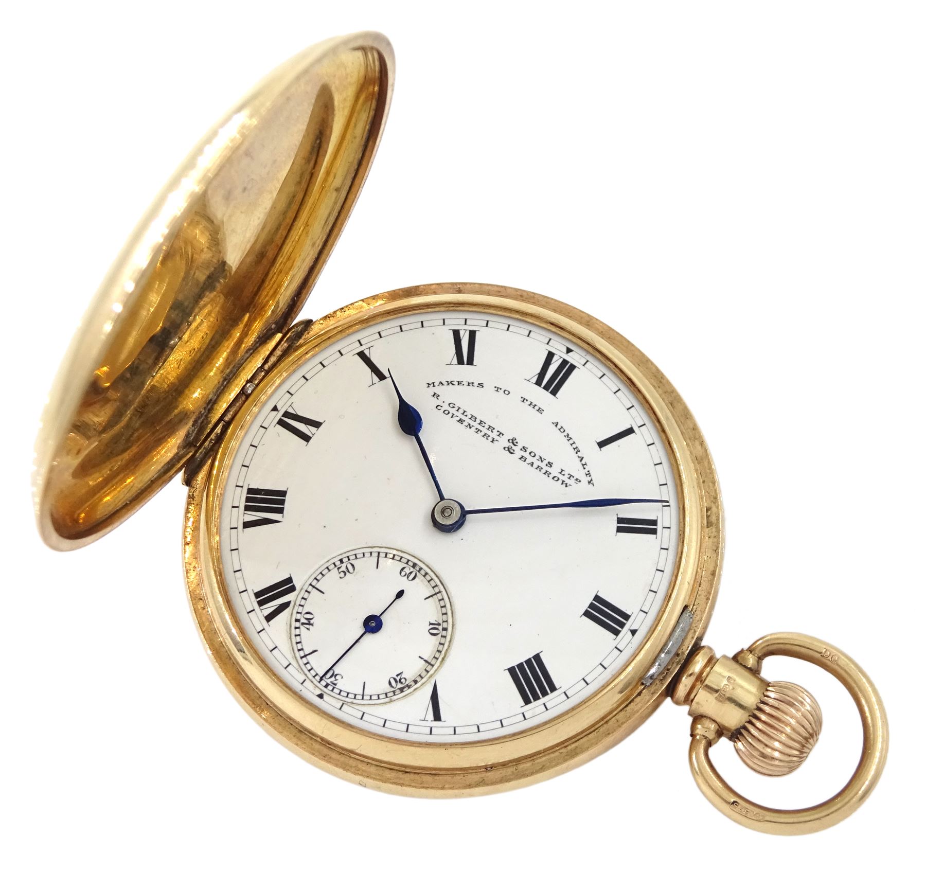 9ct gold full hunter keyless lever presentation pocket watch by R.Gilbert & Sons Ltd 'Makers to the