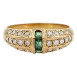 18ct gold calibre cut emerald and diamond ring