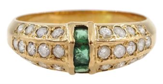 18ct gold calibre cut emerald and diamond ring