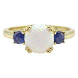 Silver-gilt opal and sapphire ring