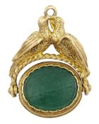 9ct gold bloodstone and green agate doves of peace pendant/charm