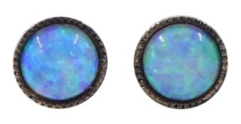 Pair of silver round opal stud earrings