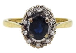 18ct gold oval sapphire and diamond cluster ring