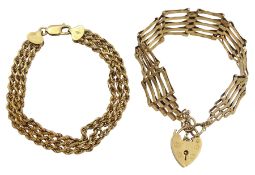 Gold five bar gate bracelet and a gold roe twist bracelet