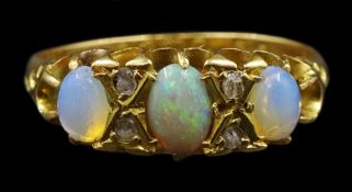 Early 20th century three stone opal ring