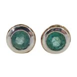 Pair of silver and 14ct gold emerald circular stud earrings