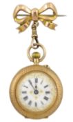 Gold open face ladies keyless cylinder fob watch stamped K14