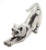 Silver cat ornament with green stone set eyes