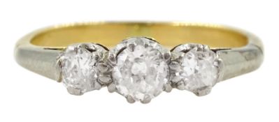 18ct gold and platinum three stone old cut diamond ring