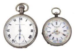 Silver keyless Swiss lever Bravingtons Renown pocket watch movement by Record