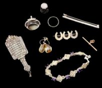 Silver jewellery including pair of folding marcasite glasses