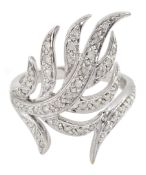 9ct white gold diamond set fern leaf ring