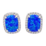 Pair of silver opal and cubic zirconia cluster stud earrings