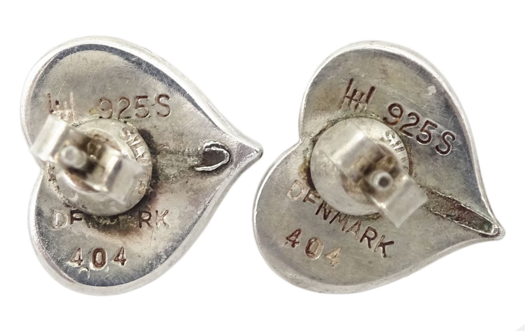 Pair of silver heart shaped stud earrings by Hans Hansen - Image 2 of 2