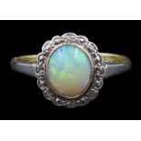 18ct gold milgrain set opal and and diamond cluster ring