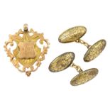 Edwardian 9ct rose gold fob and a pair of Victorian 9ct gold cufflinks