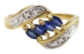 9ct gold marquise sapphire and diamond crossover ring