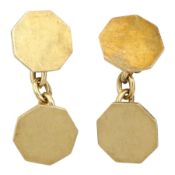 Pair of 9ct gold octagon shaped cufflinks