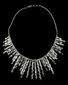 Silver textured and polished fringe necklace