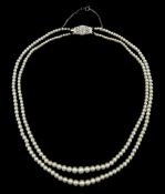 Double strand graduating pearl necklace