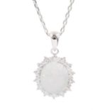 Silver opal and cubic zirconia cluster pendant necklace