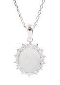 Silver opal and cubic zirconia cluster pendant necklace