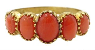 Silver-gilt five stone graduating coral ring