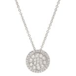 18ct white gold pave set round brilliant cut diamond circular pendant necklace
