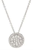 18ct white gold pave set round brilliant cut diamond circular pendant necklace