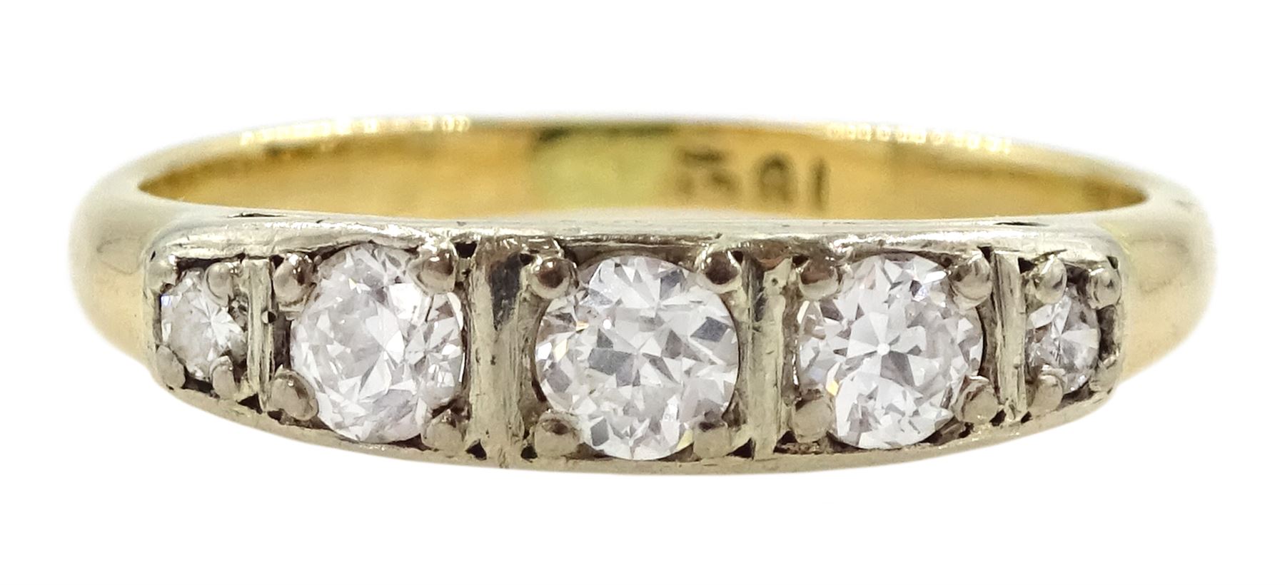 Gold five stone graduating round brilliant cut diamond ring
