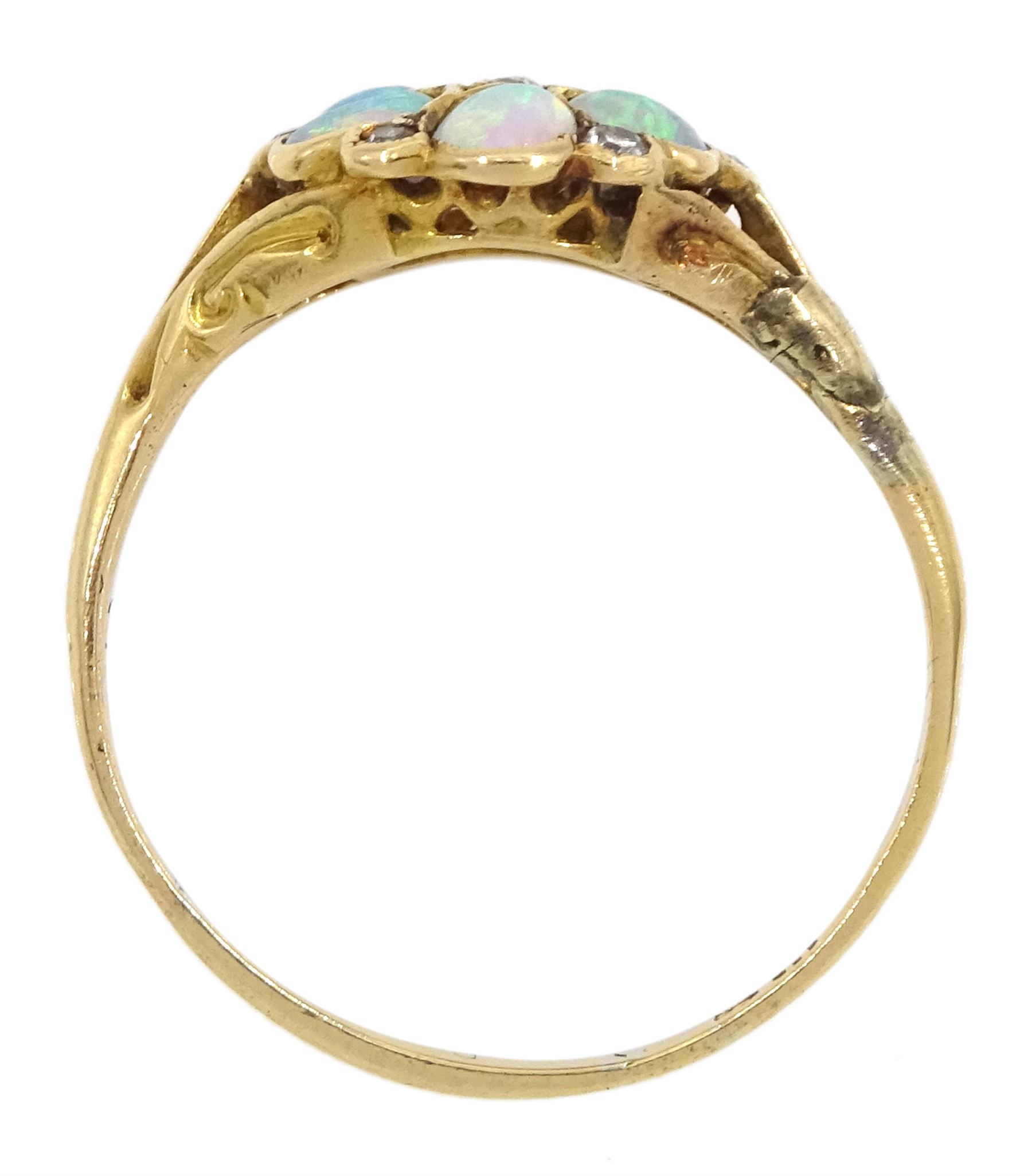 Early 20th century oval opal and diamond flower head cluster ring - Image 6 of 6