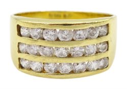 18ct gold three row channel set cubic zirconia ring