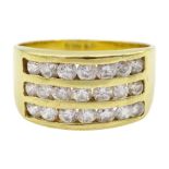 18ct gold three row channel set cubic zirconia ring