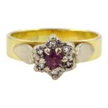 18ct gold ruby and diamond chip cluster ring