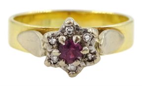 18ct gold ruby and diamond chip cluster ring