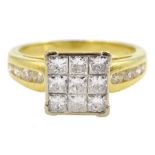 18ct princess cut diamond cluster ring