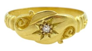 Edwardian 18ct gold gypsy star set diamond ring with scroll decoration