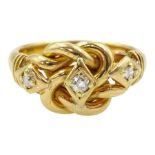 Edwardian 18ct gold three stone old cut diamond love knot ring