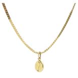 9ct gold coffee bean pendant necklace on a 14ct gold flattened link necklace chain