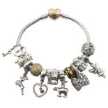 Silver Pandora bracelet with 14ct gold plated heart clasp