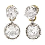 Pair of platinum and gold old cut diamond pendant stud earrings